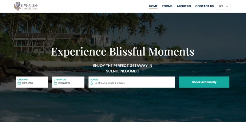 Paradise Holiday Village website homepage