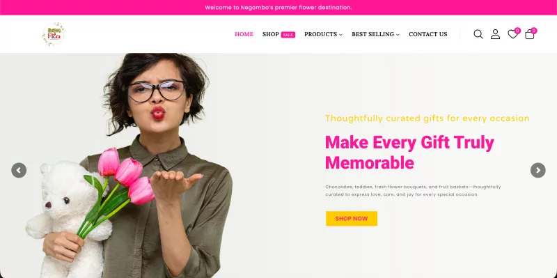 Wasana Flora website homepage