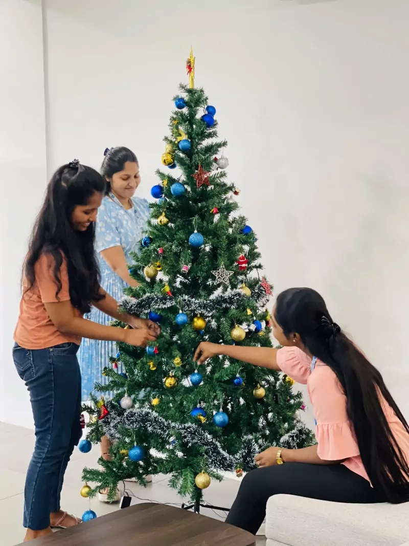 Pixzarloop team decorating the office Christmas tree